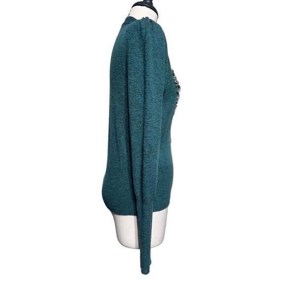 Express Sexy long Sleeve Green Holiday Cardigan Sweater With Rhinestones Small - Picture 3 of 5